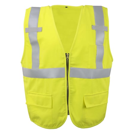 Flame-Resistant Safety Vest Class 2 W/ Zipper & Radio Tabs (Lime/2X-Large)